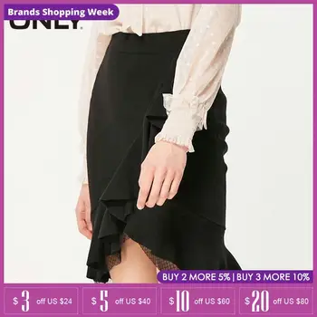 

ONLY Spring & Summer Black Gauzy Spliced Ruffled Hip-wrap Skirt |11911J503