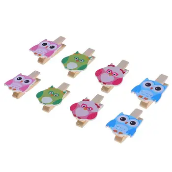 

8pcs Cartoon Owl Clips Wooden Photo Clips DIY Paper Card Memo Note Picture Clip for Bedroom Living Room Decoration Spring Clamp