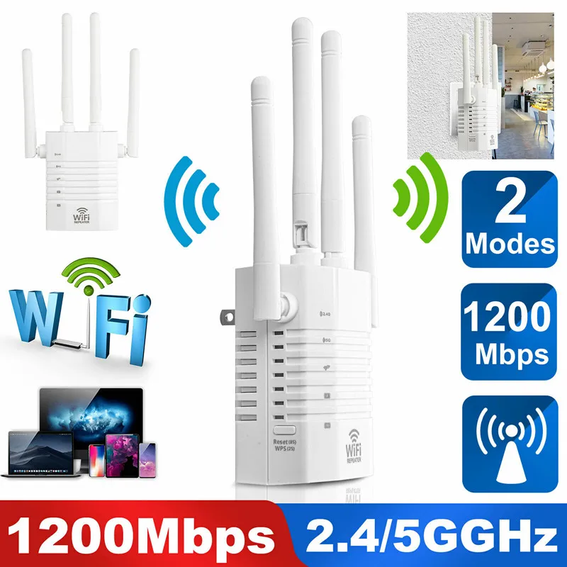 

1200Mbps Dual-Dand Through-Wall AP WiFi Range Extender Wireless Repeater Signal Booster Router 2.4G 5GHz With 2 Modes For Home