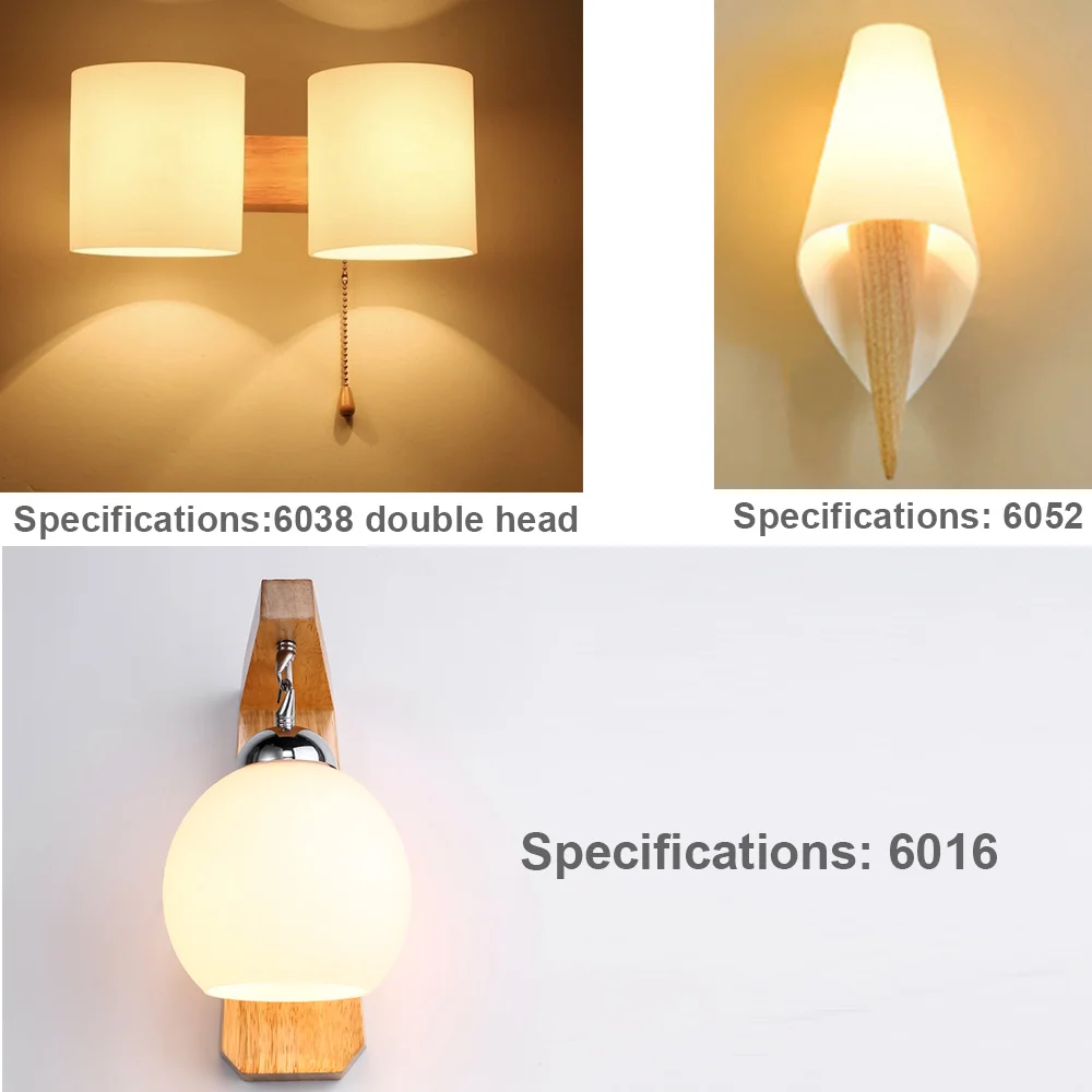 

Bedside Lamp Wood Glass Home E27 Lights Living Room Warm Lighting Led Light Concise Retro Indoor Lights Wall Lamp Modern