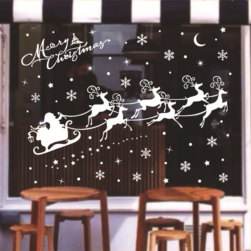 

2pc Snowy Night Village Electrostatic Sticker Window Glass Christmas Wall Stickers Home Decals Decoration New Year Art Wallpaper