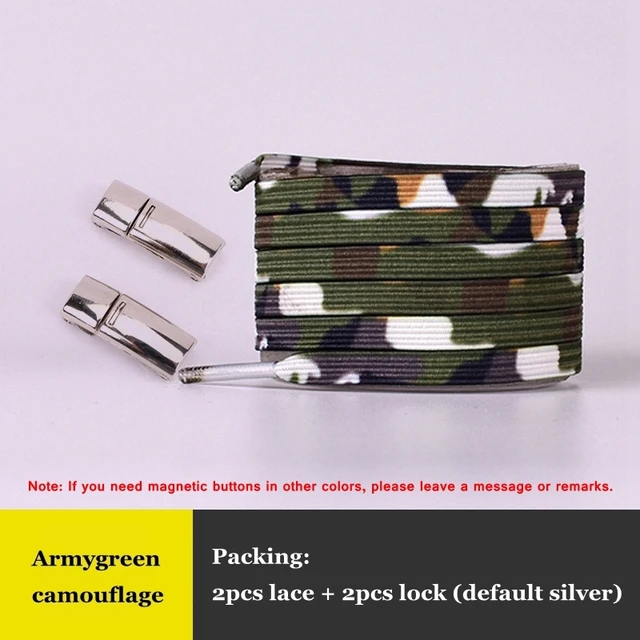 New Rainbow Magnetic Lock Shoelaces Elastic No tie Shoe laces Sneakers Shoelace Kids Adult Lazy Laces One Size Fits All Shoes A-green camouflage