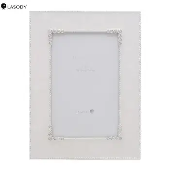 

Classic Picture Frame Silver Plated with White Enamel and Crystal 4X6 Picture Frame Table Top, Desk