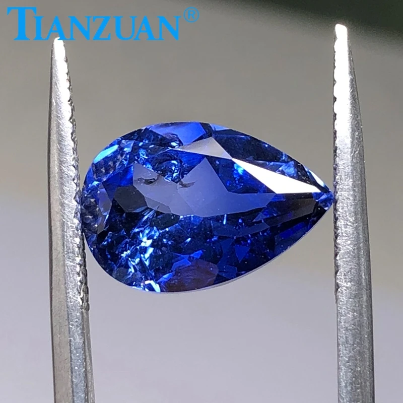 

33# Pear Shape Natual Cut Synthetic Sapphire Stone with Inculsions vs si Clarity Loose Stone Jewelry Making DIY Material