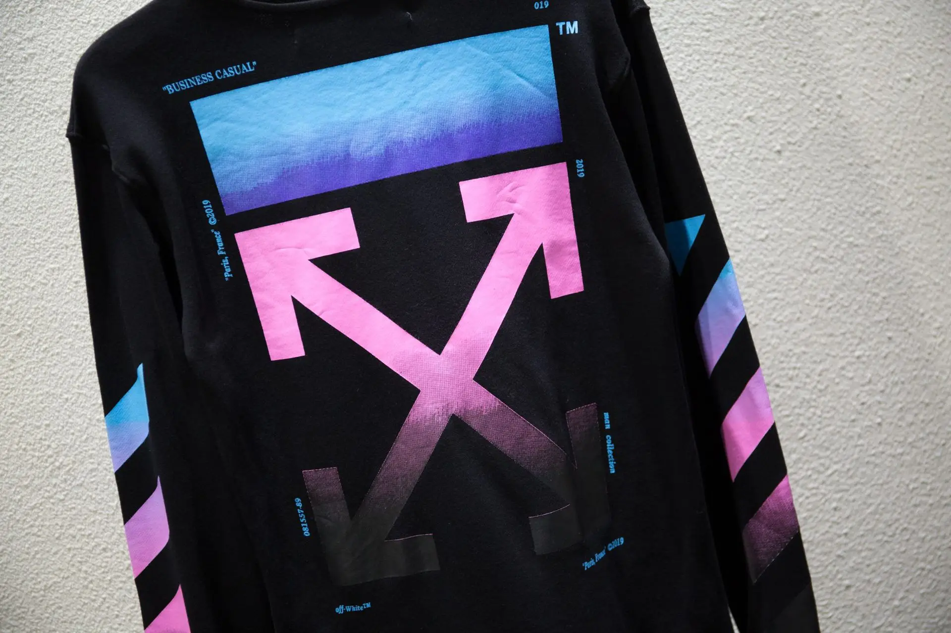 OFF-WHITE OW 19SS градиентная стрелка с круглым вырезом махровое кольцо пара свободная толстовка с круглым вырезом куртка