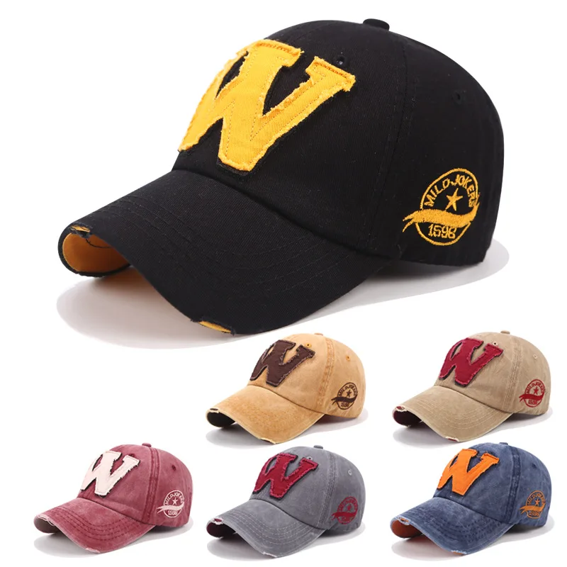 

Doitbest 2020 washed cotton baseball cap hat for women men mom dad hat big W letters Retro cowboy outdoor sports caps snapback