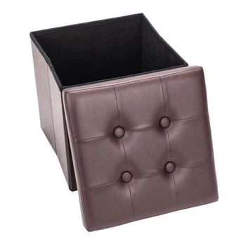 

F-02S Practical PVC Leather Square Shape Surface with Line Footstool Brown
