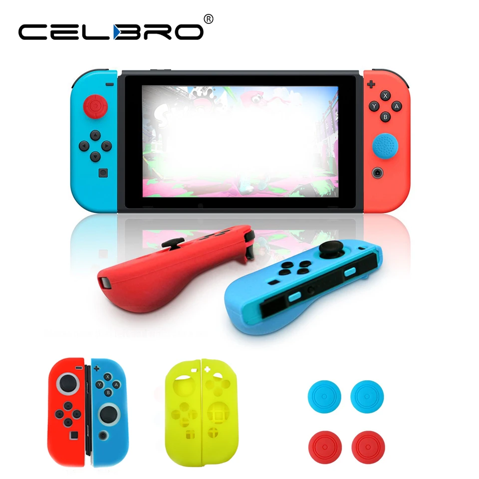 Силиконовый защитный чехол-накладка для Nintendo Switch Joycon с колпачками джойстика
