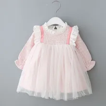 Коллекция года, Осеннее кружевное платье принцессы с длинными рукавами и оборками в стиле пэчворк для маленьких девочек, детское платье-пачка для дня рождения, vestidos