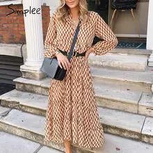 Simplee богемное длинное вечернее платье с цветочным принтом и геометрическим рисунком, женское винтажное платье, элегантное офисное женское платье на осень и зиму, vestidos