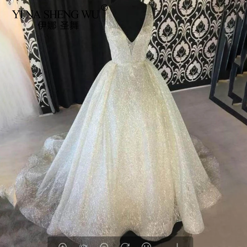 Sexy Deep V-neck Backless Tulle Banquet Dress European and American New Evening Gown Elegant Fashion Sequins Big Swing Dress