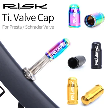 

RISK 2pcs Bicycle Schrader/Presta Valve Cap Titanium Alloy Ultralight Mountain Road Bike Tyre Cap Tire Valve Protector MTB Part