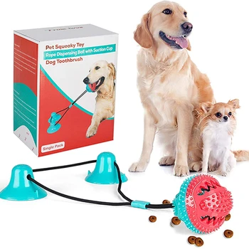 

Dual Suction Cup Dog Pull Ball TPR Pet Molar Biting Toy Self-Playing Tug of War Dog Rope Toy Cleaning Teeth Safe Elasticity Dog