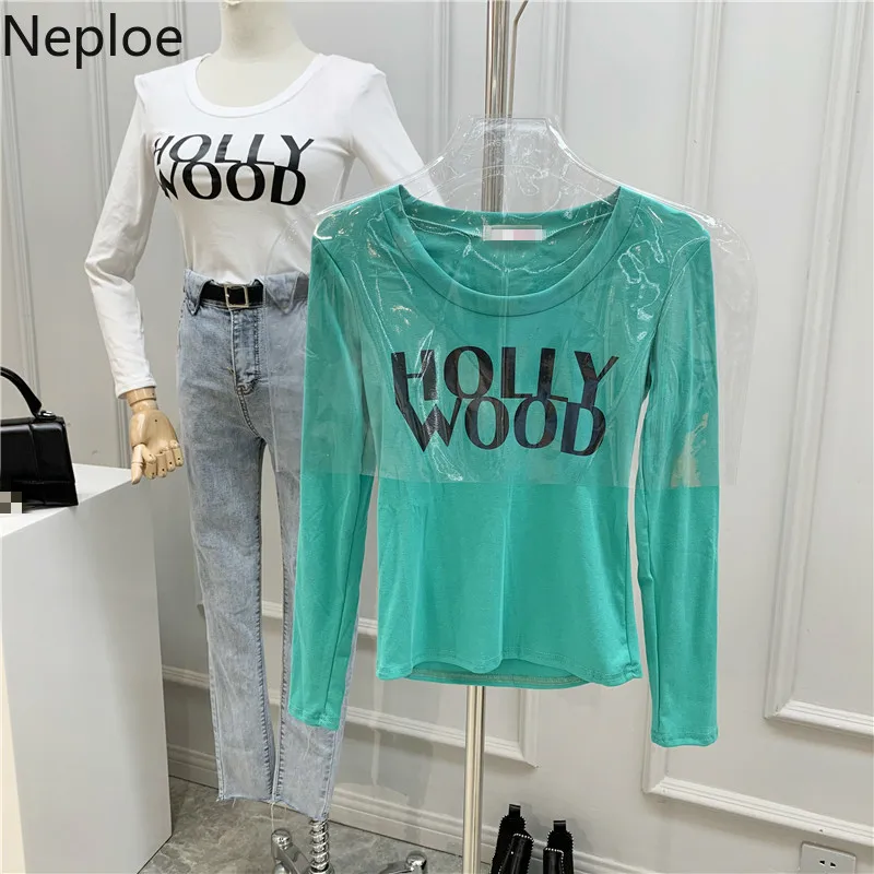 Neploe Letter Print Women T Shirts Spring Summer 2020 New Fashion O Neck Long Sleeve Ladies Tees Loose Casual Female Tops 1A198 | Женская