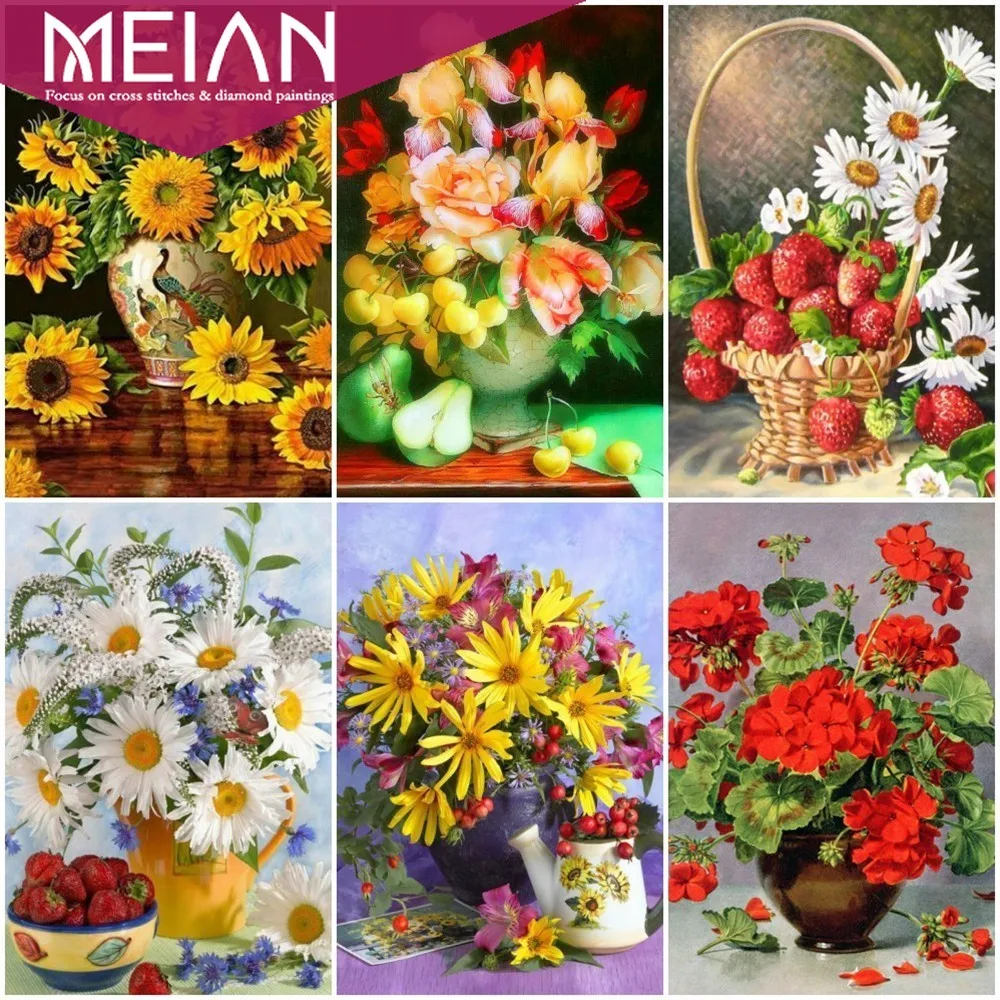 Meian Flower 5D DIY Алмазная картина мозаика Цветы Картина из горного хрусталя полная