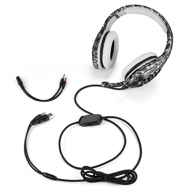 Camouflage 3 5mm Headset Wired With Microphone Computer Luminous Game Headset Eating Chicken