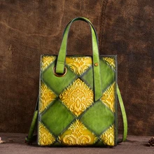 Большая женская сумка на плечо из натуральной кожи, сумки из натуральной тисненой кожи, сумки в ретро стиле, сумки через плечо для женщин