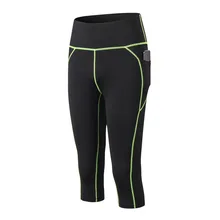 Женские Стрейчевые быстросохнущие брюки с карманами, дышащие спортивные штаны для фитнеса с высокой талией, укороченные штаны для йоги и бега