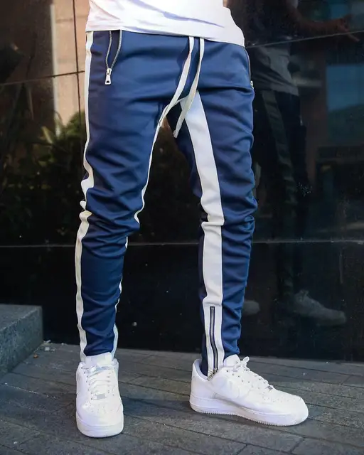 Mens Joggers Casual Pants Fitness Men Sportswear Tracksuit Bottoms Skinny Sweatpants Trousers Black Gyms Jogger Track Pants Blue