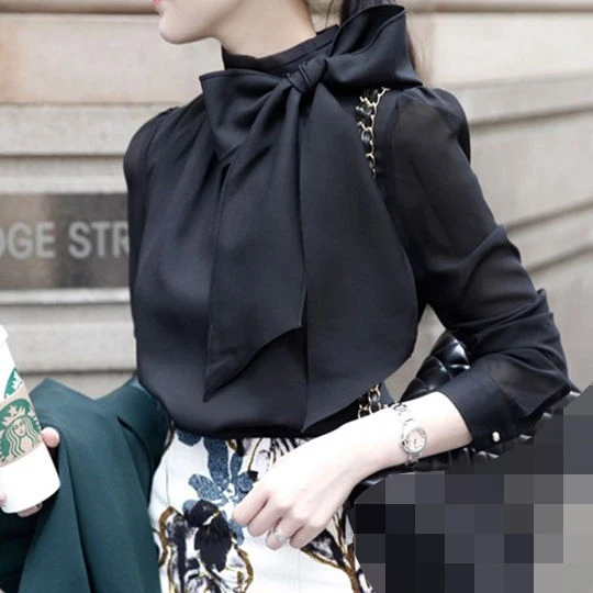 

Chiffon shirt women's long sleeve autumn winter 2020 new Korean loose bow bottomed shirt women's top Big Bow