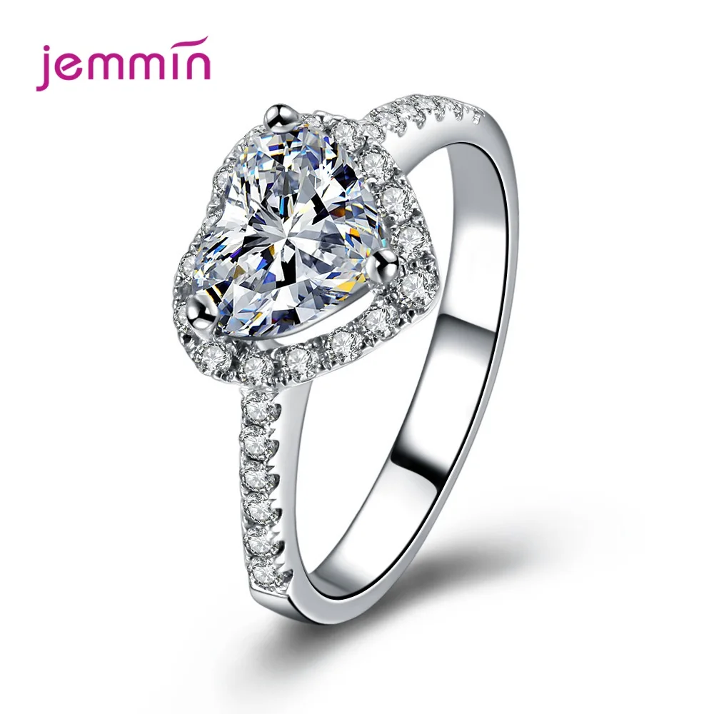 

Pretty Love Heart Rings 925 Sterling Silver AAA Zircon Full Rhinestone Anillo Bijoux Lovers Gifts Wedding Accessories