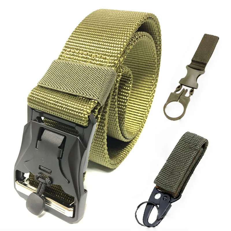 Quick Release Tactical Belt Army Nylon Waist Belt Metal Buckle Adjustable Heavy Duty Training Waist Belt Hunting Accessories - Цвет: Belt and 2 hooks