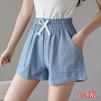 

Plus Size High Waist Shorts Women Summer 2020 Sexy Fashion Short Pants Women Pockets Cotton Linen Short Spodenki Damskie