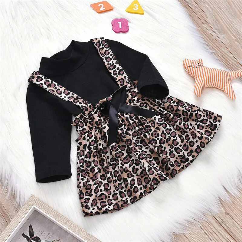 Комплект из 2 предметов, леопардовые для малышей и девочек, одежда с принтом рубашка с длинными рукавами Топы+ юбка-комбинезон комплект детской одежды