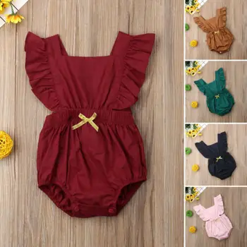 

Newborn Infant Baby Girls Solid Ruffle Romper Jumpsuit Clothes Outfits
