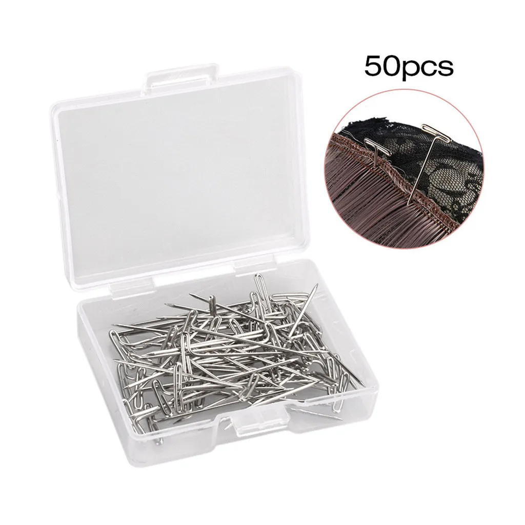 50 Pieces Steel T-pins 1.2 inch for Blocking Knitting, Modelling and Crafts Wig Making Pins Needles Set T-pins Hair Needles tool