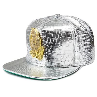 Casquette/Стразы под крокодила, золотые бейсболки с ручками для молитвы, бейсболки из искусственной кожи с плоскими полями, регулируемые новые кепки в стиле хип-хоп, мужские шапки - Цвет: Серебристый