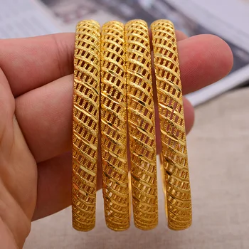 

24K 4pcs Middle East Arab Dubai 6.5cm Big Size Bracelet Gold Color Bangles For Women Bride Girl African Gold Color Jewelry Gifts