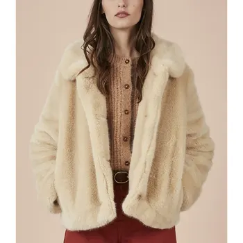 

Winter Warm Faux Fur Coats Jackets Women Furry Fake Fur Cropped Jacket Turn Down Collar Button Cardigan Overcoat