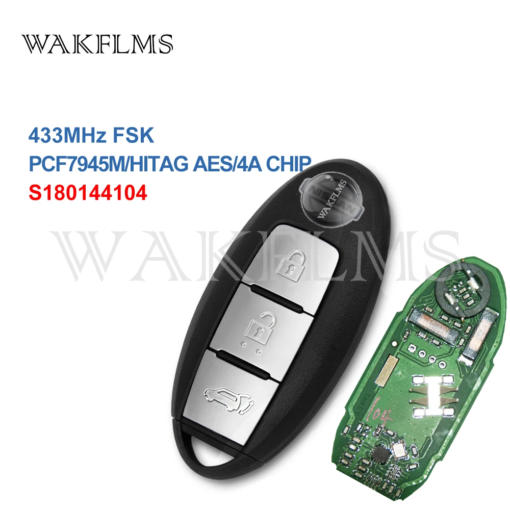 3 buttons Smart Remote Car key 433MHz For Nissan Xtrail X-Trail Qashqai 2014 2015 2016 2017 PCF7945M HITAG AES 4A S180144104