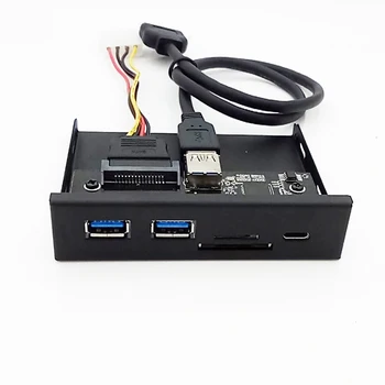 

33S50-RTK 3 in 1 Card Reader USB 3.0 Front Panel Media Type-C Dual USB 3.0 Port Hub Dashboard PC Front Panel with Power Cable