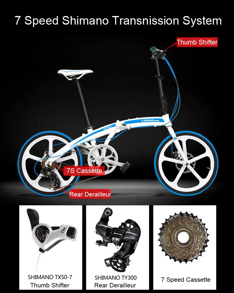 Sale QF600G 20 Inches Folding Bicycle, 7 Speeds Folding Bike, Aluminium Alloy Frame, BMX, Both Disc Brakes 4