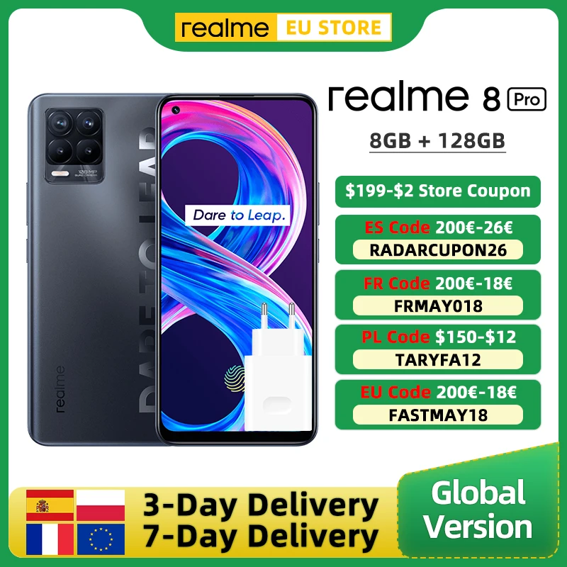 Realme-Smartphone realme 8 Pro versión Global, 8GB RAM, 128GB rom, Snapdragon 720G, 108MP cuádruple de cámara, 50W, NFC, envío desde España, Francia, Polonia