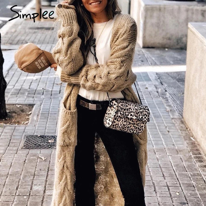 En Ligne Simplee D hiver mohair longue cardigan tricoté pull femme à manches Longues femmes pull cardigan décontracté streetwear pull femme 2019