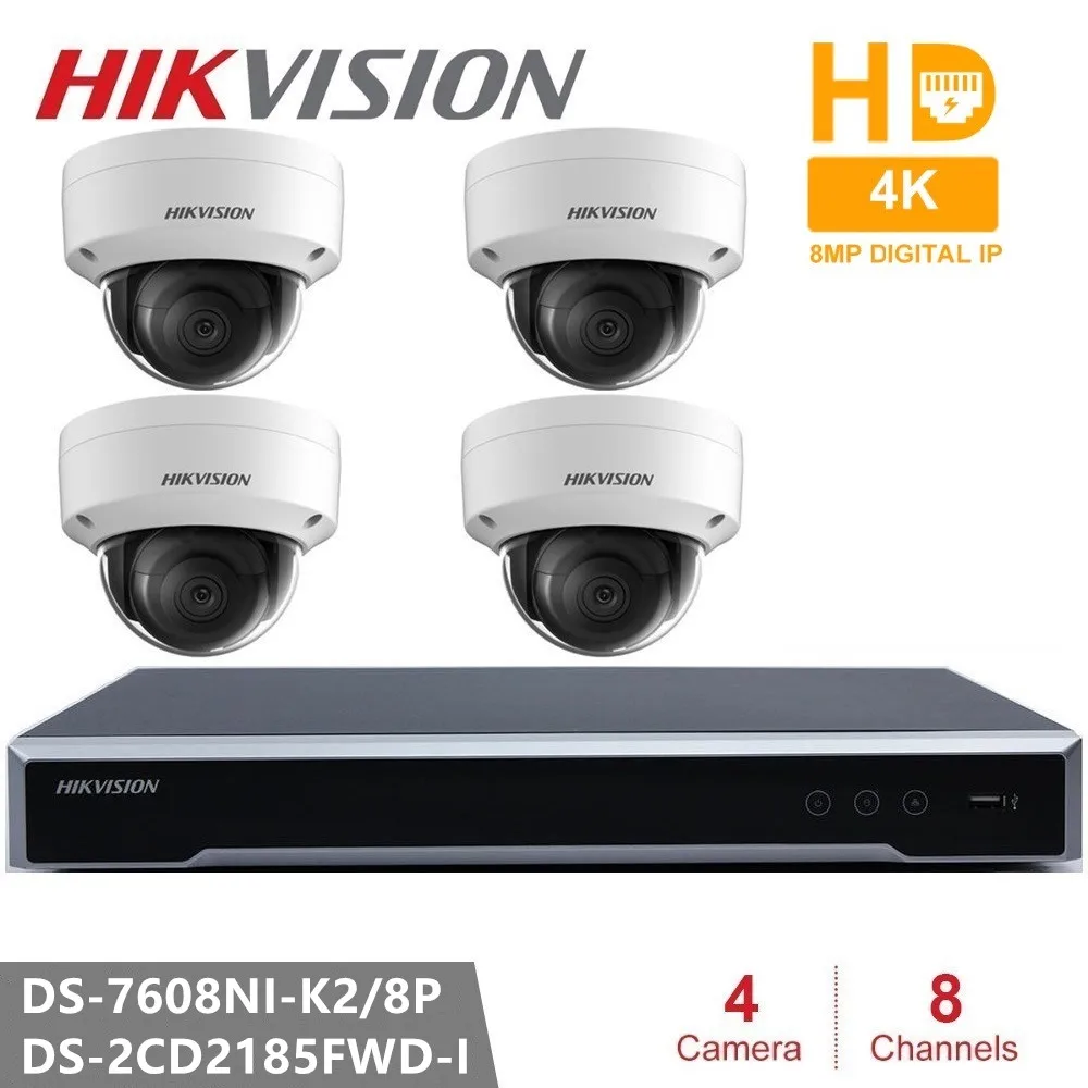 Hikvision 8MP H.265 Network Dome Camera DS-2CD2185FWD-I Video Surveilance + NVR DS-7608NI-K2/8P 8CH 8ports POE | Безопасность и
