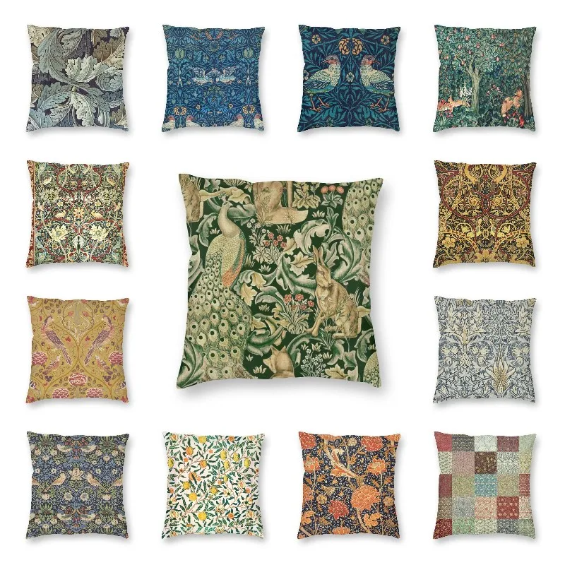 

Peacocks And Fox By William Morris Cushion Cover 40x40 Home Decorative Forest Animals Textile Pattern Throw Pillow Case for Sofa