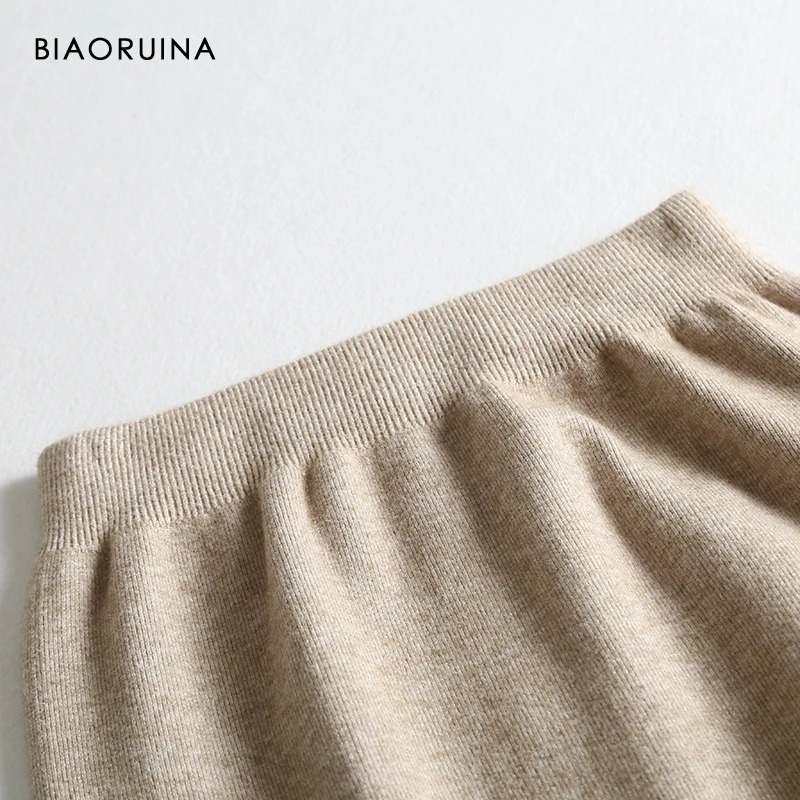 BIAORUINA, Женская однотонная универсальная прямая трикотажная юбка, Женская однобортная модная юбка, сохраняющая тепло, Офисная Женская юбка с высокой талией