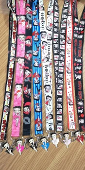 

lot 10pcs betty Dance dress women metal pendant Key Lanyard Badge ID Cards Holders Neck Straps with Keyring Gifts Party Favors