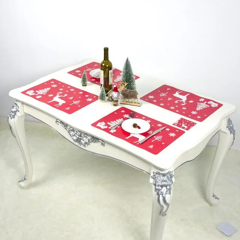 

12pcs Christmas Decoration Xmas Pattern Placemat Printing Dining Table Cup Coaster Heat-insulated Pad Kitchen Decor