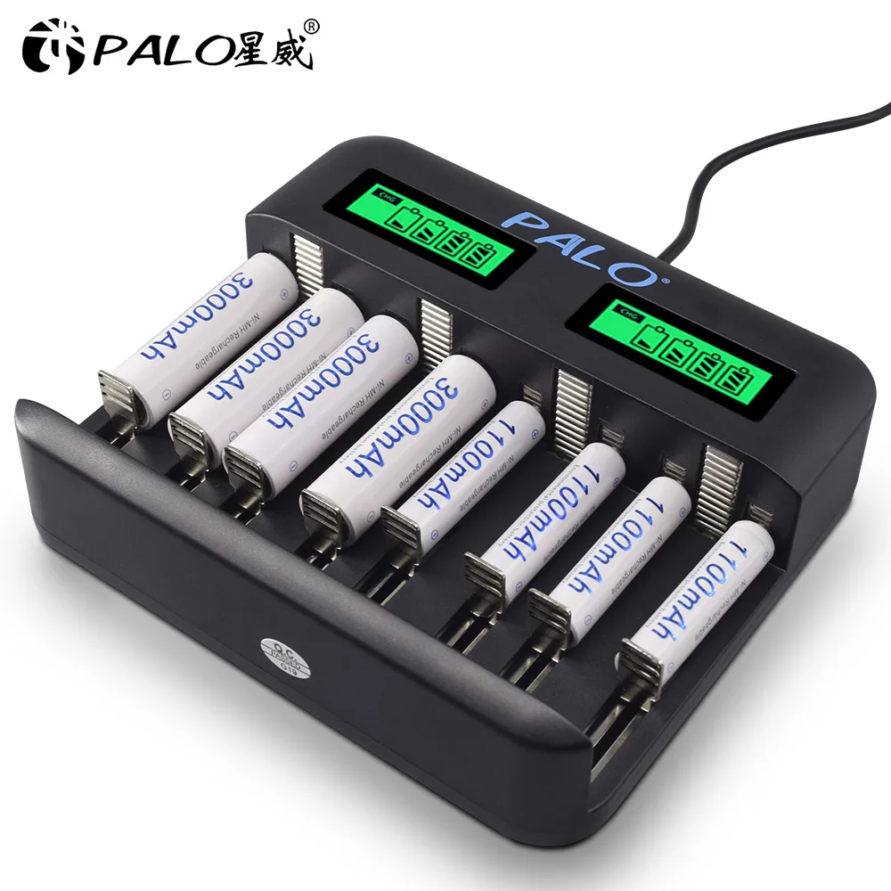 PALO 8 слотов LCD USB Smart AA AAA зарядное устройство для батареи 1,2 В AA AAA SC C D размер аккумуляторные батареи быстрое зарядное устройство|Зарядные устройства| | АлиЭкспресс