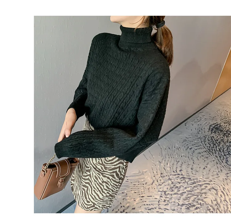 women sweater Женский свитер с высоким воротом, Осенний теплый пуловер wimter для женщин, однотонный вязаный свитер, женский свитер nouveaute jersey mujer - Цвет: women sweater