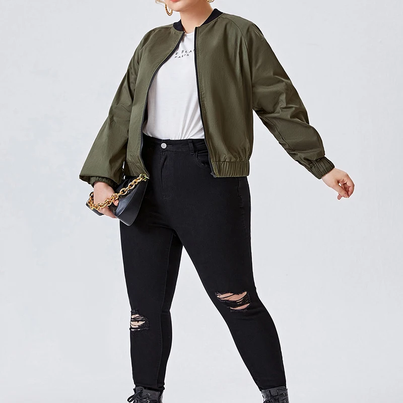 Magro Sólido Feminino Tamanho Grande Bombardeiro Jaqueta Primavera Outono Beisebol Roupas Finas Boutique Casual Miss Blusão Cabolsa 2022 15 Plus size outwear