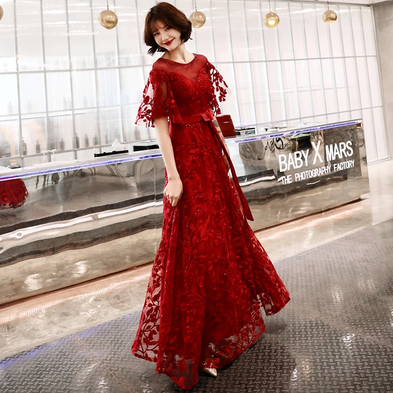 

Women Long Red Evening Party Dress Sexy Rhinestone Elegant Cheongsam Casual Bow A-Line Qipao Robe De Soiree Plus Size 3XL