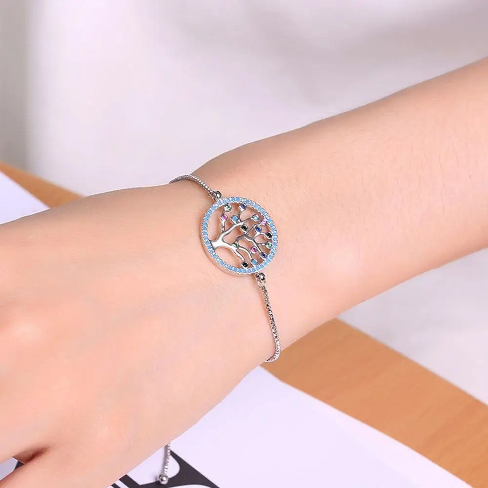 BRAVEKISS Designer Colorful Austrian Rhinestone Tree of Life Bracelets for Women Party Wedding Jewelry Fashion Gift BUB0104A