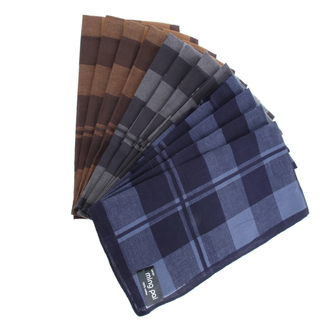 12pcs Men Plaid Cotton Pocket Handkerchief Pocket Square Hanky Xmas Gifts