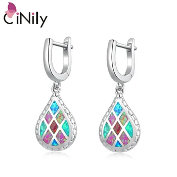 

CiNily Rainbow Fire Opal Dangle Earrings With Stone Silver Plated Multi-color Water Tear Drop Earring Vintage Jewelry Woman Girl